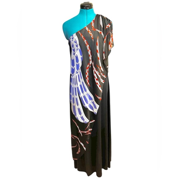 Vintage 60's Black Abstract Scarf One Shoulder Dress Theme Size S - Picture 1 of 12